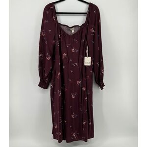 ana a new approach Burgundy Canvas Floral Dress XXL NWT Boho Peasant Cottagecore